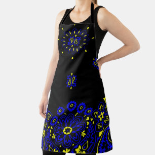 blue and yellow bandanna paisley pattern apron
