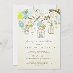 BLUE AND YELLOW BIRDCAGES BRIDAL SHOWER INVITATION