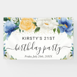 Blue and Yellow Boho Flowers Birthday Welcome Banner