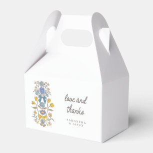 Blue and Yellow Bows Florals Wedding Favour Box