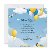 Blue and Yellow Boy Baby Shower Thank You
