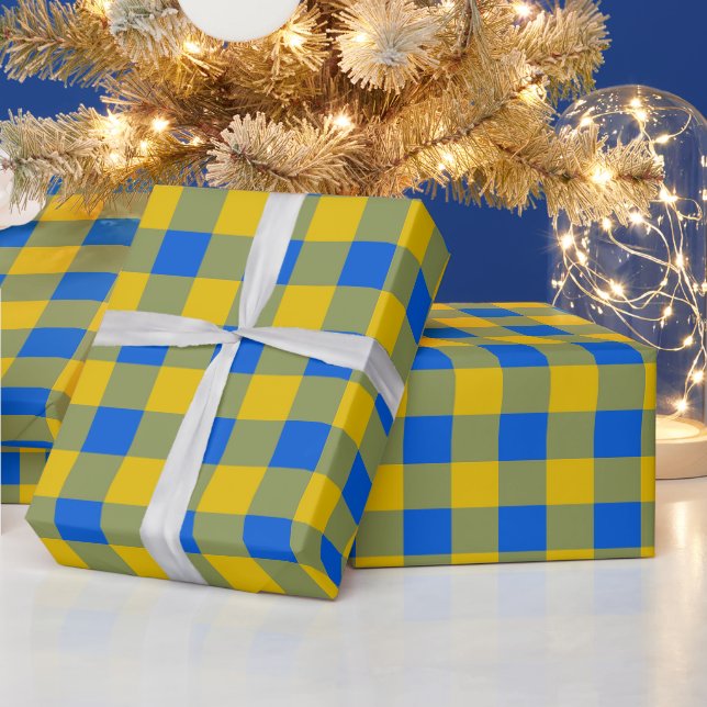 Blue And Yellow Buffalo Plaid Gift Wrapping Paper (Holidays)