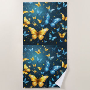 Blue And Yellow Butterflies Flying, Beach Towel
