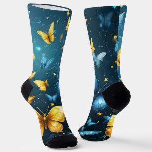 Blue And Yellow Butterflies Flying, Socks