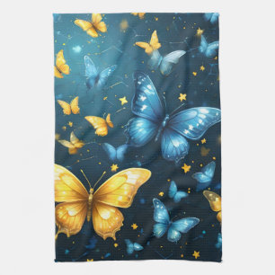 Blue And Yellow Butterflies Flying, Tea Towel