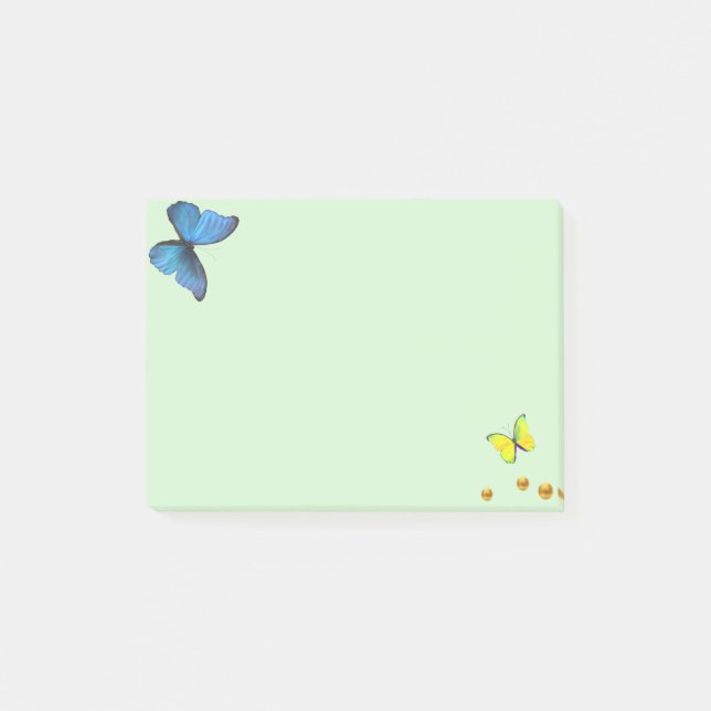 Blue and Yellow Butterflies & Gold Confetti Dots Post-it Notes (Front)