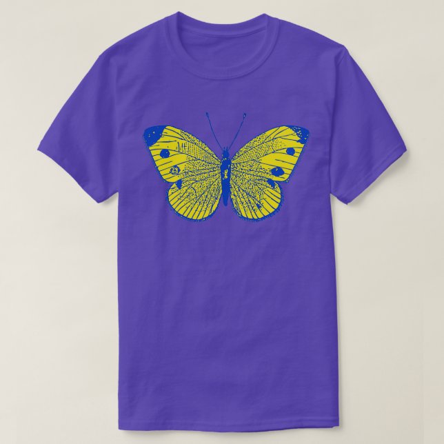 Blue and Yellow Butterfly Design T-Shirt (Design Front)