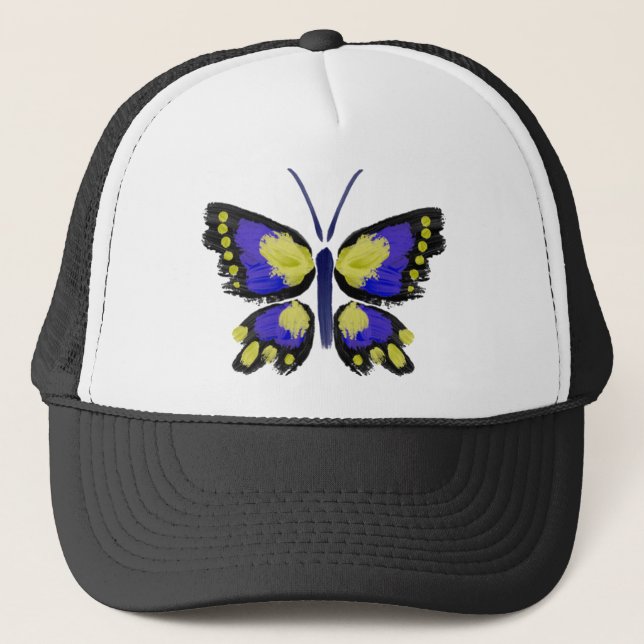 Blue and Yellow Butterfly Trucker Hat (Front)