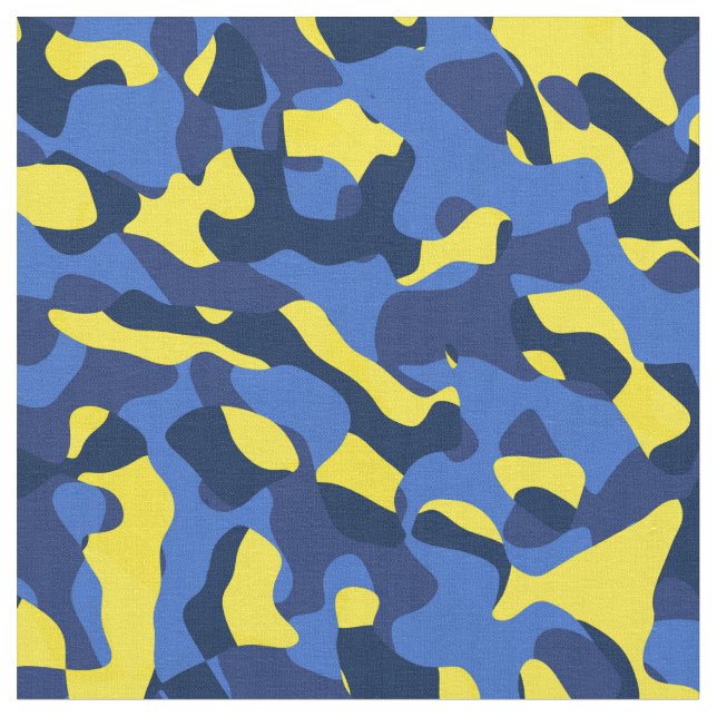 Blue and Yellow Camouflage Print Pattern Fabric (Close Up)