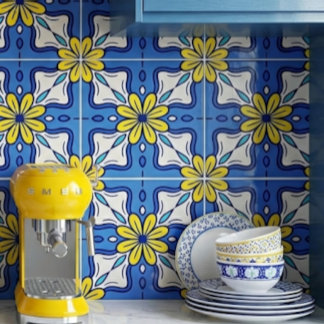 Blue and Yellow Ceramic Tile