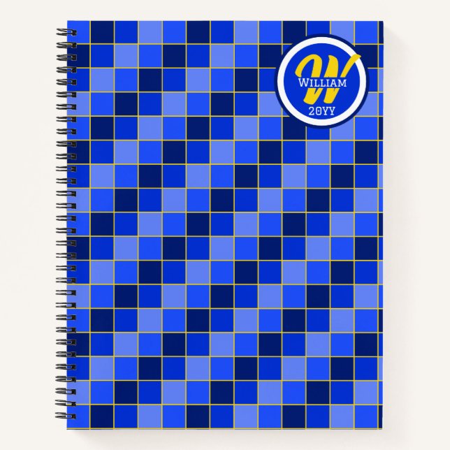 Blue and Yellow Checks Personalised  Notebook (Front)