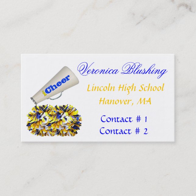 Blue and Yellow Cheerleader Business Card (Front)