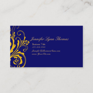 Blue and Yellow Chic Flourish Business Card