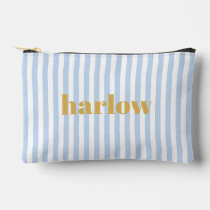 Blue and Yellow Chic Stripes Monogrammed Accessory Pouch