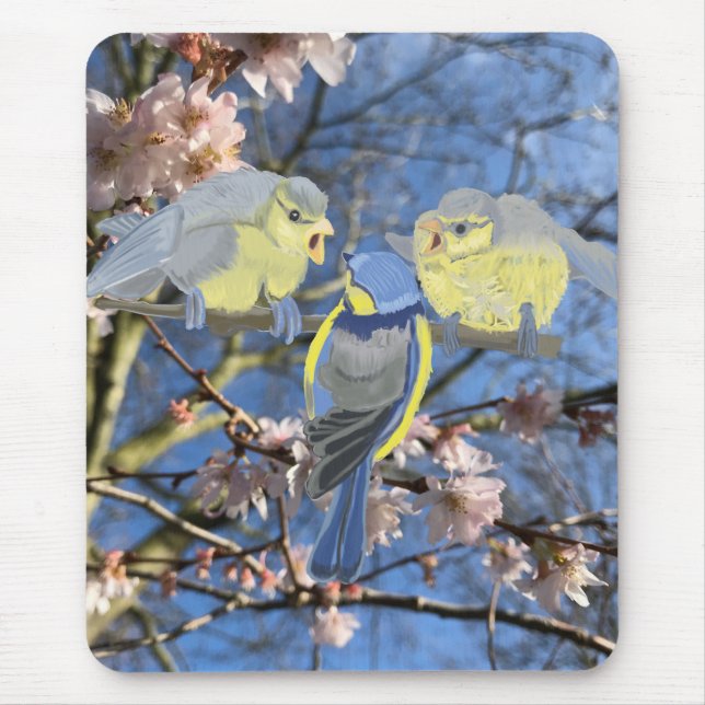 Blue and Yellow Chickadee family Mouse Mat (Front)