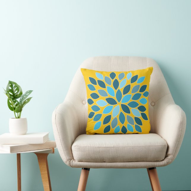 Blue and Yellow Chrysanthemum Floral Cushion (Chair)