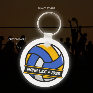 Blue and Yellow Circle Volleyball Team Spirit Key Ring