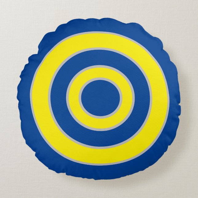 Blue and yellow circles round cushion (Front)