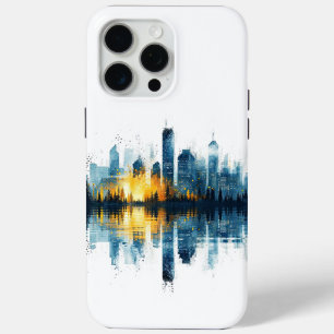 Blue and Yellow Cityscape Urban Panorama iPhone 15 Pro Max Case