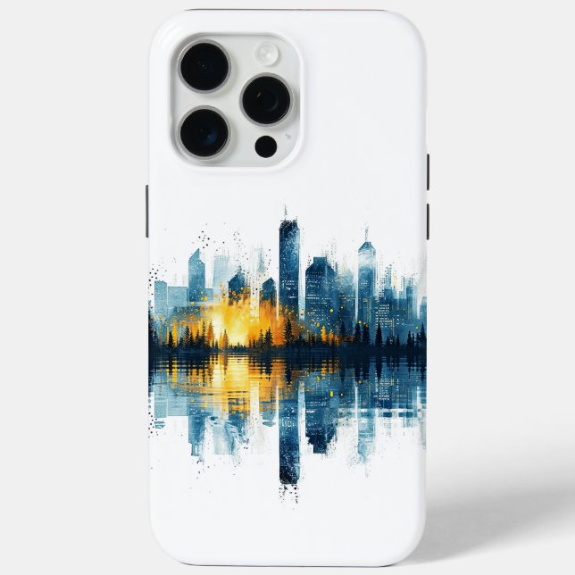 Blue and Yellow Cityscape Urban Panorama Case-Mate iPhone Case (Back)