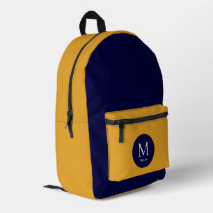 Blue and Yellow Colour Block  Printed Backpack