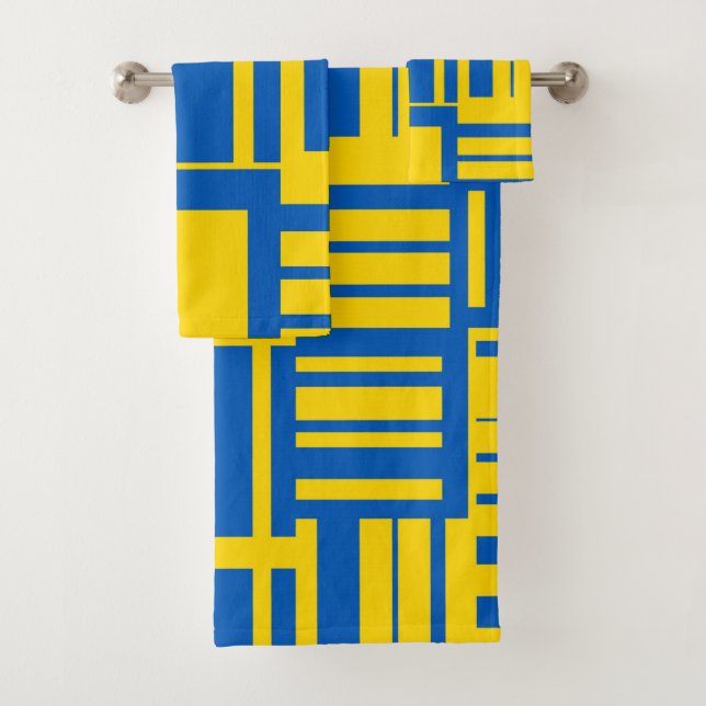 Blue And Yellow Colour Line Design Pattern Bath Towel Set (Insitu)