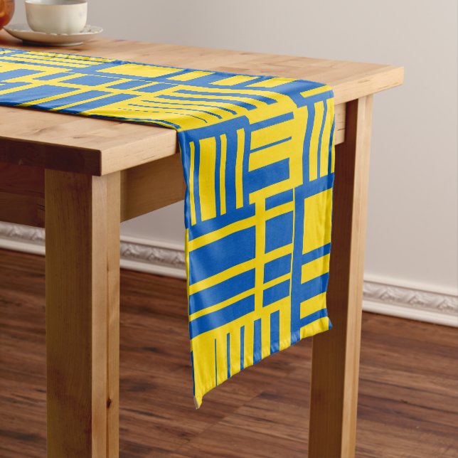 Blue And Yellow Colour Line Design Pattern Short Table Runner (In Situ)