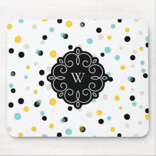 Blue and Yellow Confetti Dots Pattern Monogram Mouse Mat