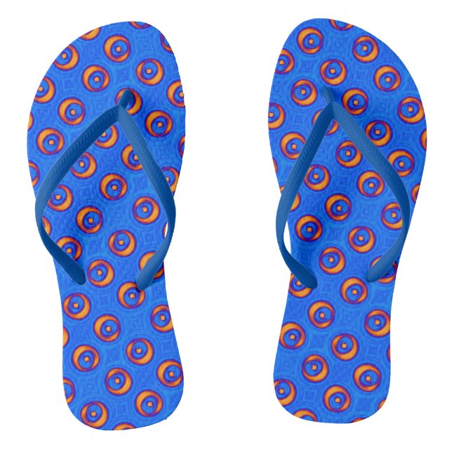 Blue and Yellow COOL pattern Flip Flops (Footbed)