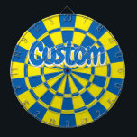 Blue and Yellow Customisable White Outlined Text Dartboard<br><div class="desc">Add your custom text! Fun Blue And Yellow Dartboard you can personalise to your liking!</div>