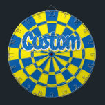 Blue and Yellow Customisable White Outlined Text Dartboard<br><div class="desc">Add your custom text! Fun Blue And Yellow Dartboard you can personalise to your liking!</div>