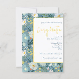 Blue and Yellow Daisy, Spring Floral Bridal Shower Invitation