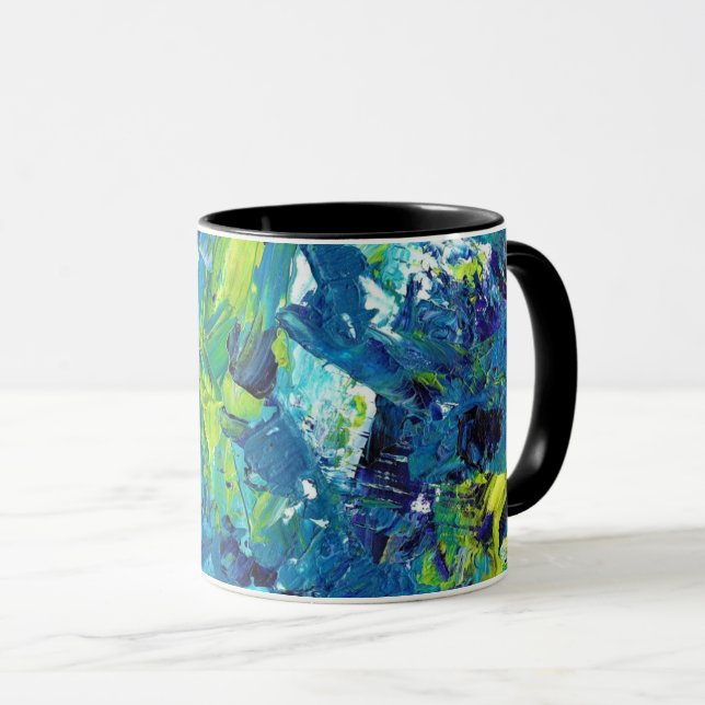 Blue and Yellow Decorative DIY Art – Vibrant Paint Mug (Front Right)