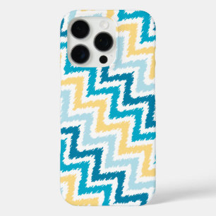 Blue and Yellow Diagonal Zigzag Ikat Pattern iPhone 16 Pro Case