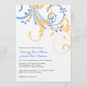 Blue and Yellow Double Floral Wedding Invitation