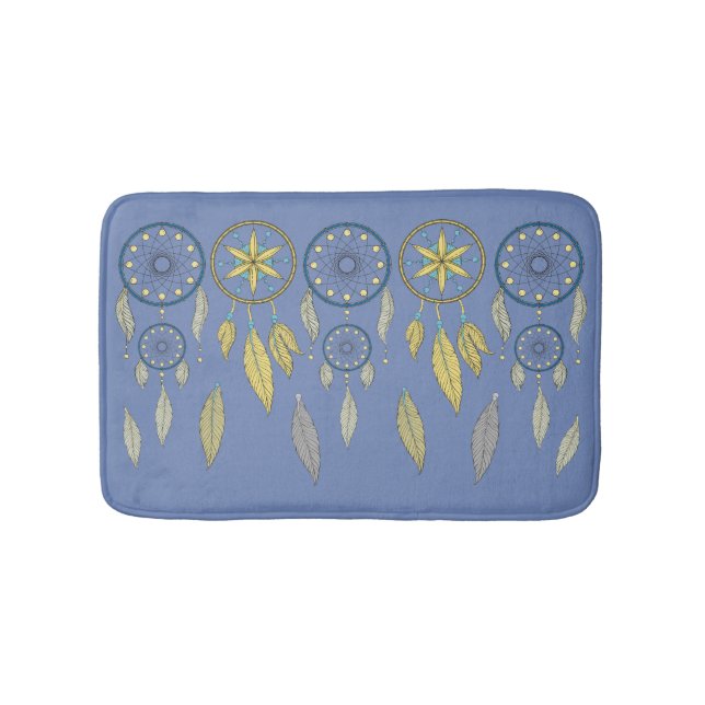 Blue and Yellow Dream Catchers Bath Mat (Front)