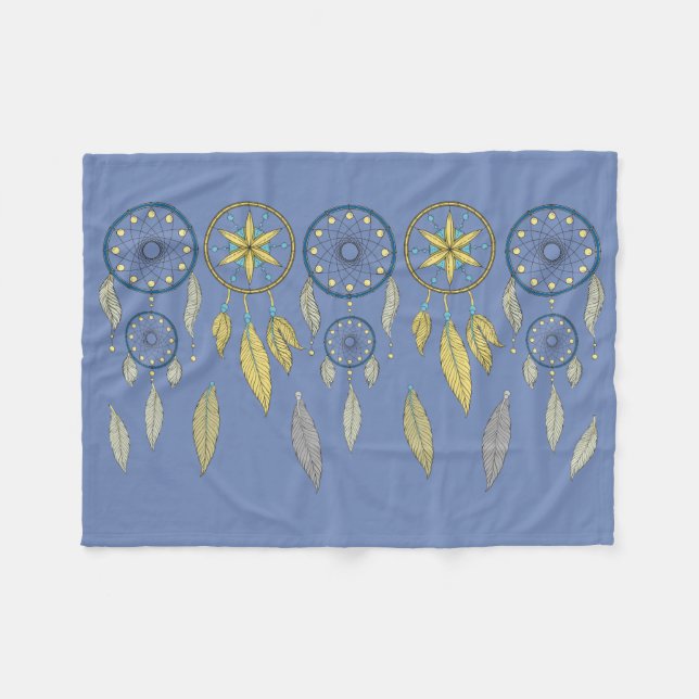 Blue and Yellow Dream Catchers Fleece Blanket (Front (Horizontal))