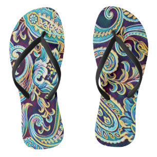 Blue and Yellow Dream Vintage Paisley Flip Flops