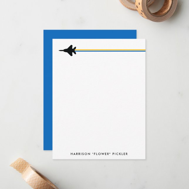 Blue and Yellow F-15 Personal Stationery Card (Front/Back In Situ)