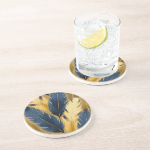 Blue And Yellow Feather Sandstone Coaster