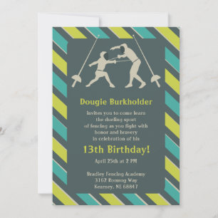 Blue and Yellow Fencing Birthday Party Invitation