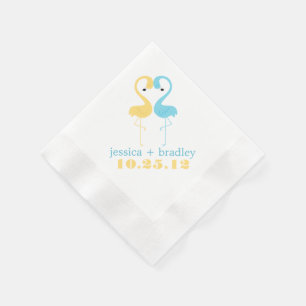 Blue and Yellow Flamingos Beach Wedding Napkin