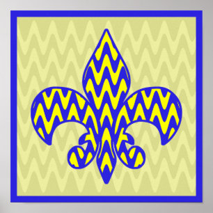 Blue and Yellow Fleur de lis Poster