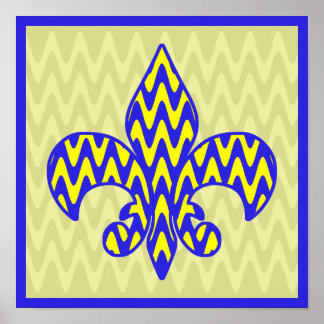 Blue and Yellow Fleur de lis Poster