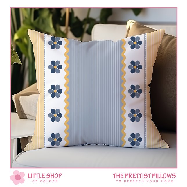 Blue and Yellow Floral and Stripes Cushion (Creator Uploaded)
