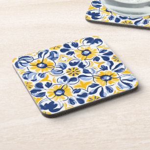 💛💙 Blue and yellow, floral Azulejos Coaster