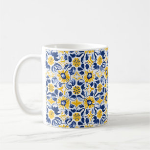 💛💙 Blue and yellow, floral Azulejos  Coffee Mug