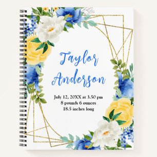 Blue and Yellow Floral Baby Birth Stats Notebook