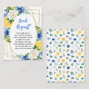Blue and Yellow Floral Baby Shower Book Request Enclosure Card