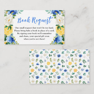 Blue and Yellow Floral Baby Shower Book Request Enclosure Card